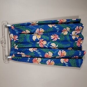 Vintage Hawaiian Midi Skirt Size 0/XS Pockets Pleated Blue Vacation Floral
